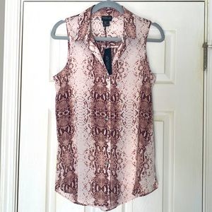 NWT Rachel Zoe Snake Print Sleeveless Button Down Collared Blouse Size S